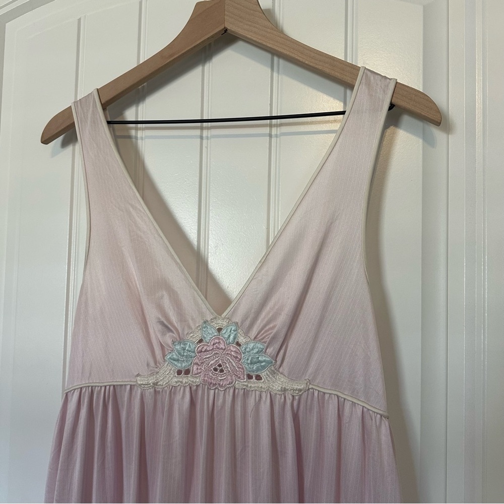 Vintage Nightgown Long Pastel Retro Pink Elegant Slip Dress Floral Size Medium - Picture 5 of 9